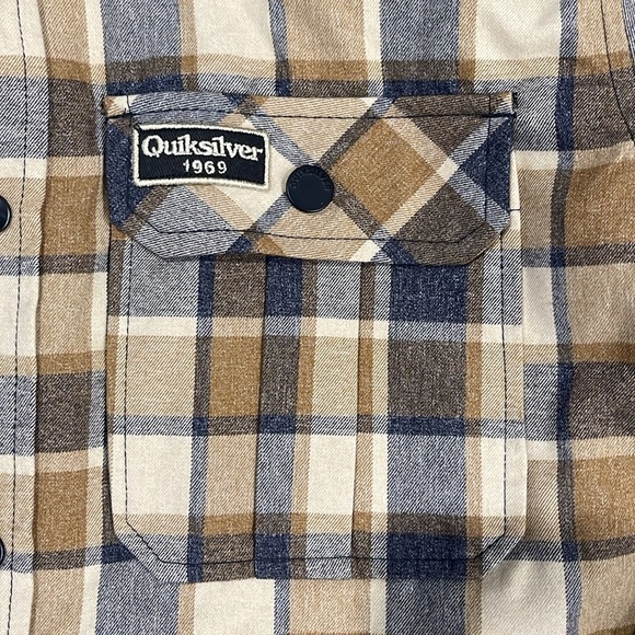 Quicksilver Plaid Men's Reversible Shirt Jacket in Brown and Gray - Picture 2 of 6